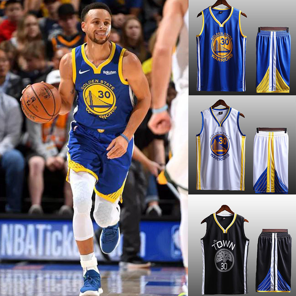 【24 小時發貨】史蒂夫庫裡男式籃球球衣 2 件/套 NBA 勇士隊籃球球衣套裝製服上衣 + 短褲
