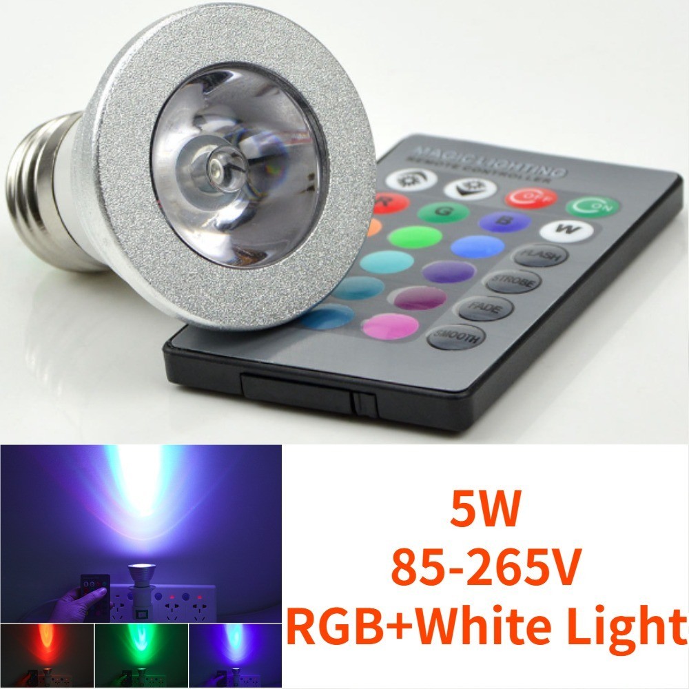 Bia LED RGB射燈燈泡,E27接口,5W,七彩遙控紅外線調光彩飾氛圍小夜燈,85-265V,RGB+白光