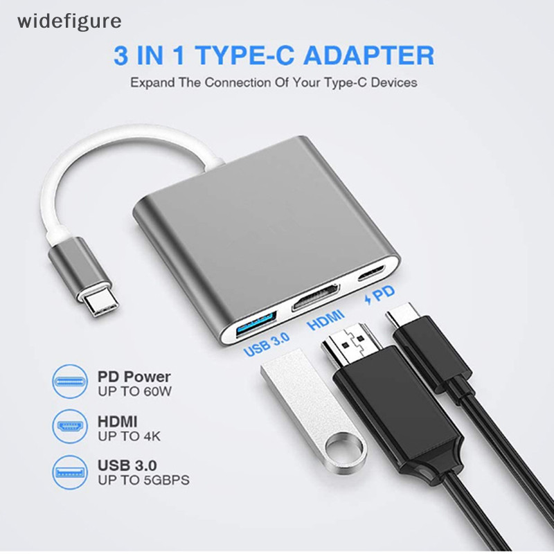 Widefigure Type-C HUB USB C 轉 HDMI 兼容分配器 3 合 1 4K HDMI USB 3