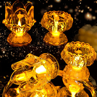 復古蓮花杯小夜燈 - 祈禱小燈 - 電子 LED 蠟燭燈 - 床頭睡燈 - 室內燈飾 - 節日照明裝飾