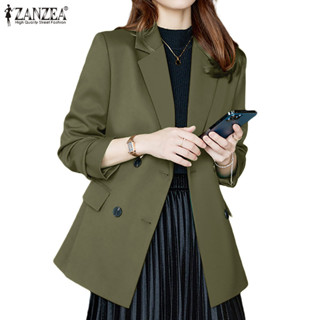 Zanzea 女式韓版長袖翻領雙排扣裝飾口袋翻蓋西裝外套