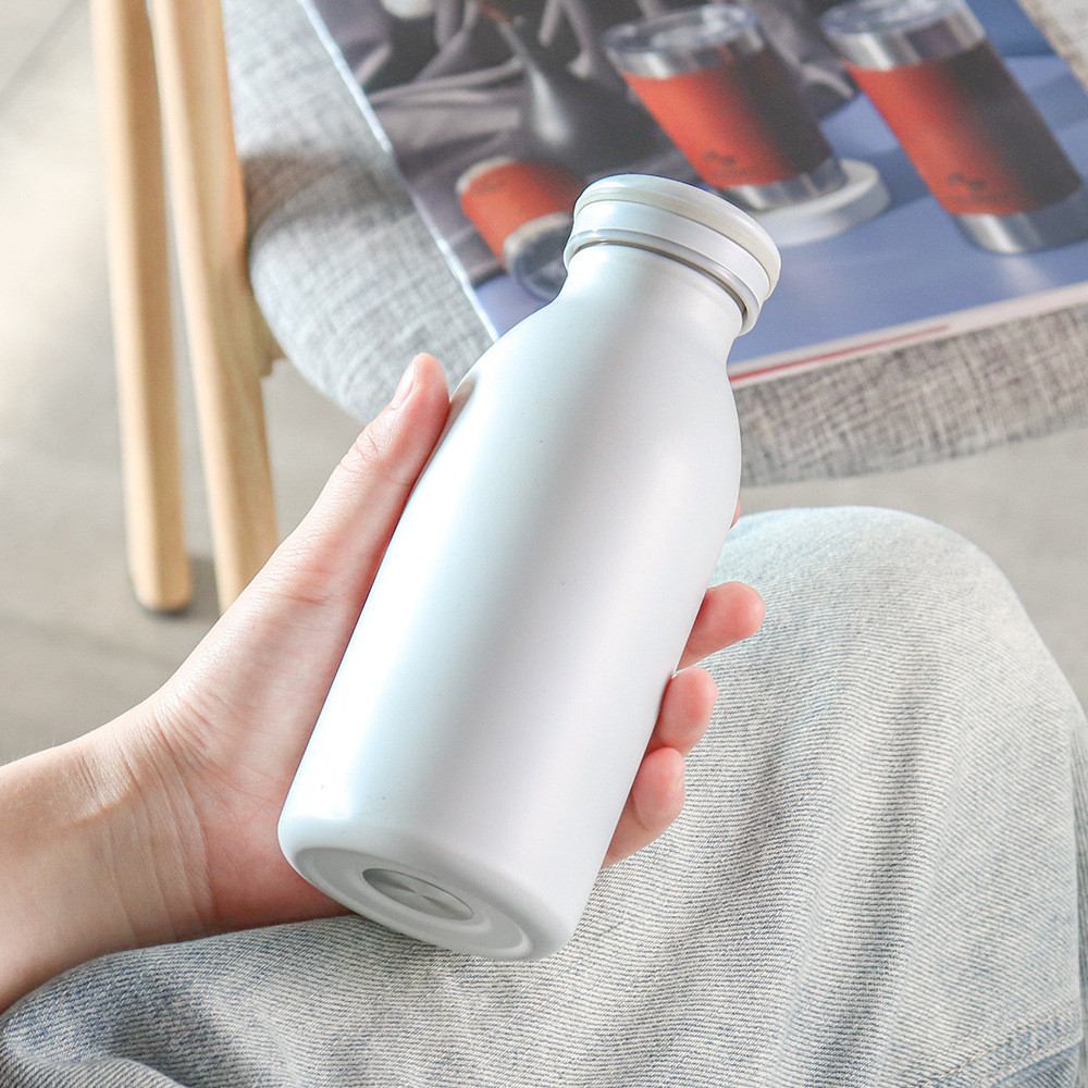 2023跨境戶外運動水杯保溫杯美式創意牛奶杯雙層304不銹鋼牛奶瓶批髮