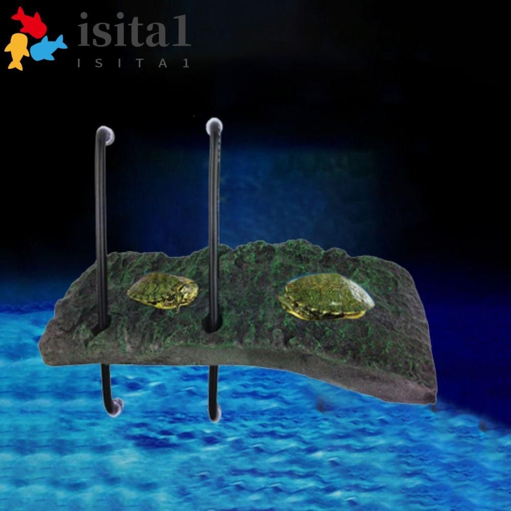 ISITA海龜曬太陽平台,自動升降帶吸盤海龜浮動平台,樹脂黑綠色烏龜攀登島爬行動物