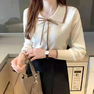 Balamy 春秋新款百搭娃娃領打底衫女長袖甜美套頭毛衣內搭針織衫上衣