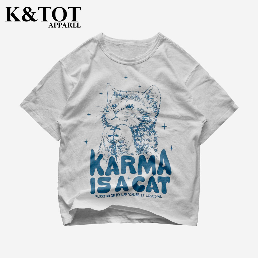 Gildan 男式 T 恤 PUTIH Kntot - T 恤 KARMA IS A CAT | T 恤加大碼復古白色靴