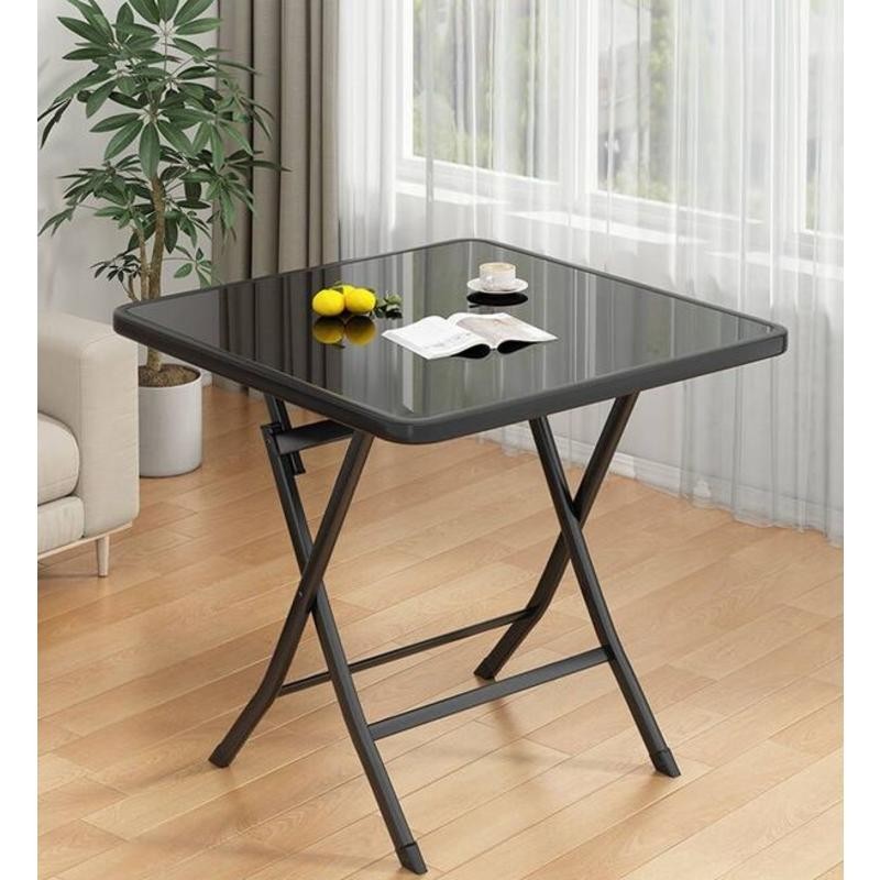 免運-折叠桌餐桌家用可移动方桌钢化玻璃圆桌小户型阳台简易可折叠桌子