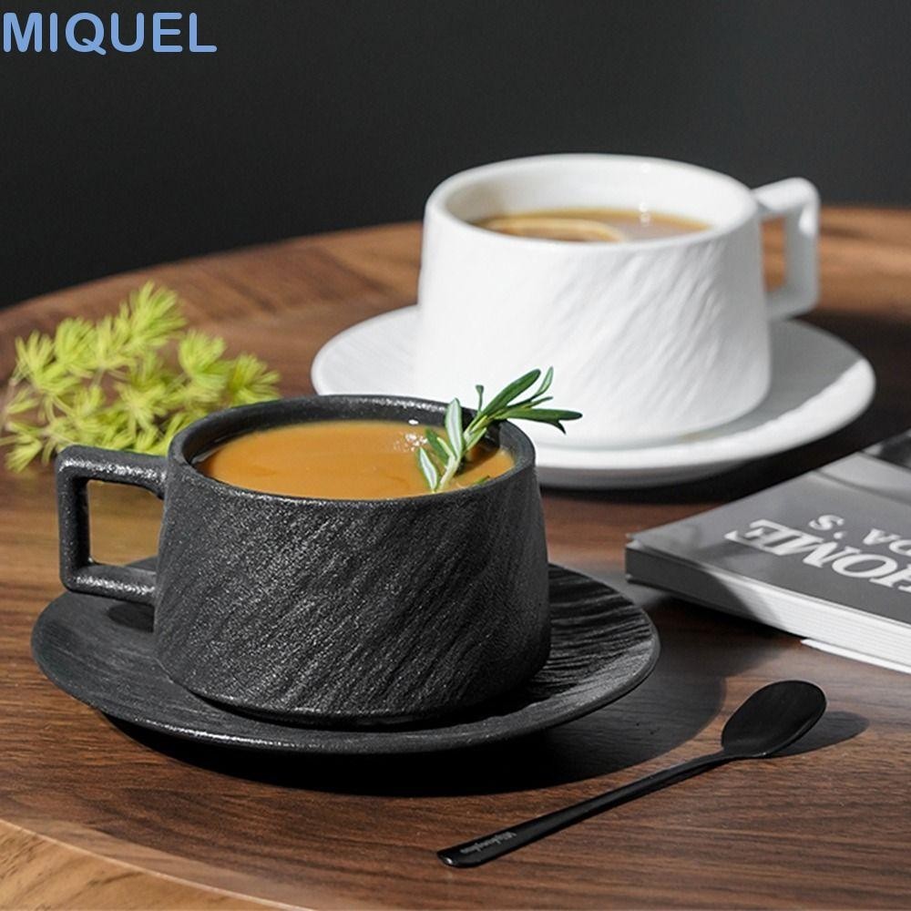 MIQUEL岩砂陶瓷咖啡杯,舒適的手柄堅固杯盤套裝,簡單耐熱經久耐用純色釉早餐杯湯