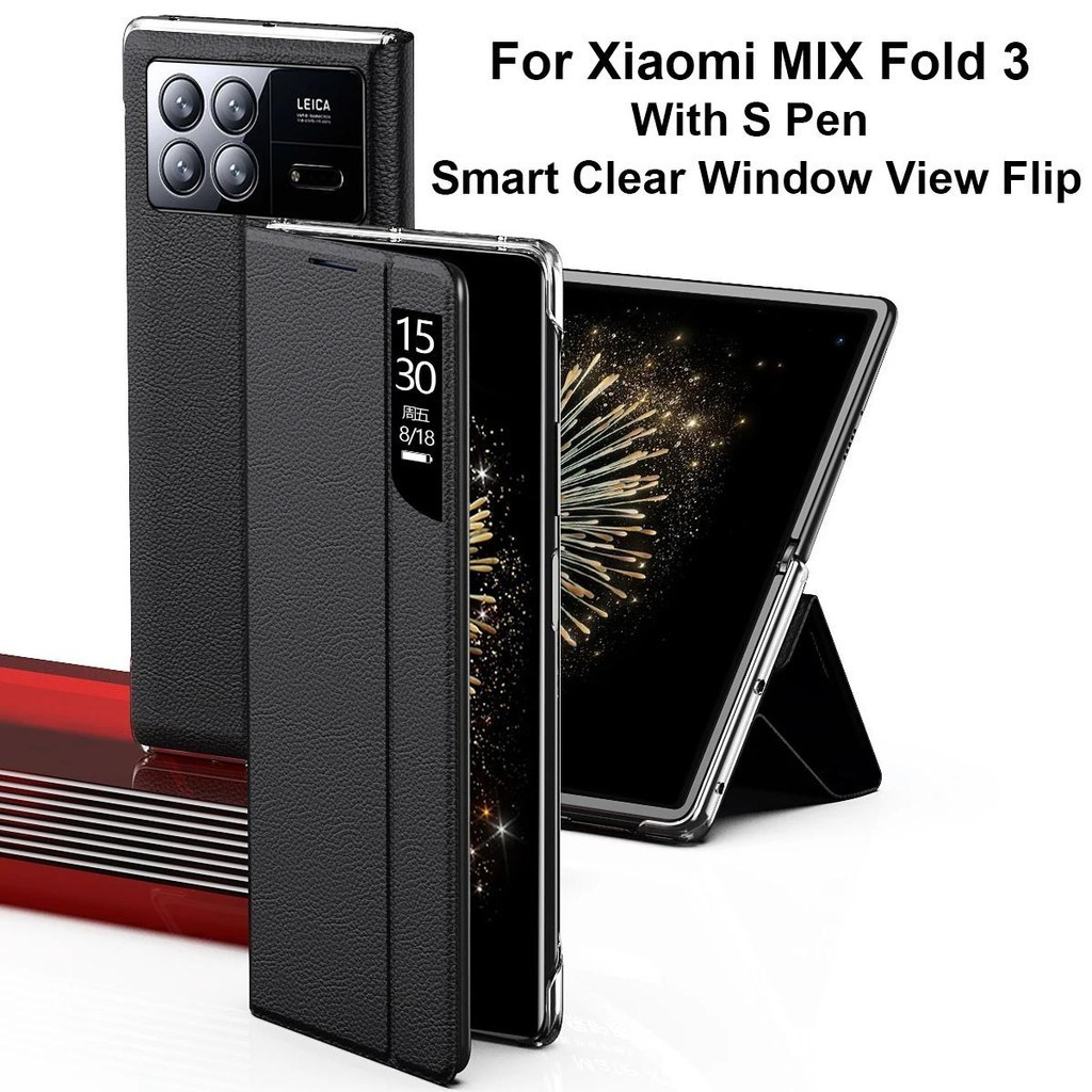 XIAOMI 帶 S Pen 適用於小米 MIX Fold 3 手機殼智能透明窗口視圖翻蓋手機保護套適用於 MIX Fo