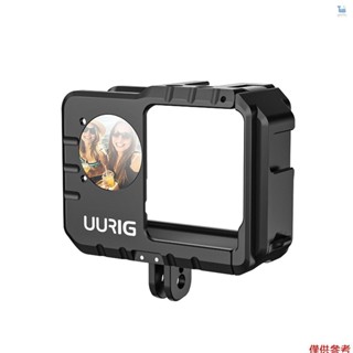 Uurig 運動相機視頻籠,帶雙冷靴支架自拍鏡保護架相機籠 Vlog 配件更換,適用於 Insta360 ONE RS