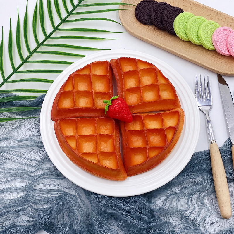 人造華夫餅鬆餅食品模型假pvc糕點西餐展示家庭聚會市場展示廚房裝飾攝影道具