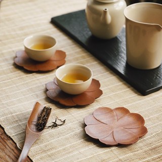 三禾🔹 大葉紅檀木蓮花杯墊 實木花瓣型茶杯託茶杯墊 馬克杯咖啡杯日式木質隔熱墊 茶道配件 🔹優選