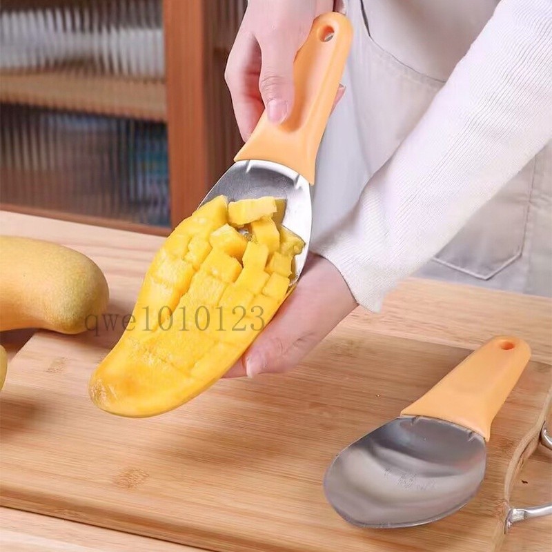 廚房創意芒果專用挖勺 水果造型挖勺 開西瓜切塊工具 酪梨切  切芒果神器 哈密瓜芒果鳳梨挖勺 分割模具✔️