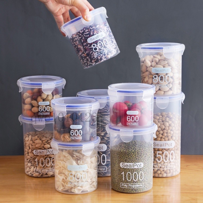 居家創意廚房透明密封罐 塑膠食品罐 零食儲存儲物罐收納罐 五穀雜糧保鮮盒 廚房零食冰箱收納盒✔️