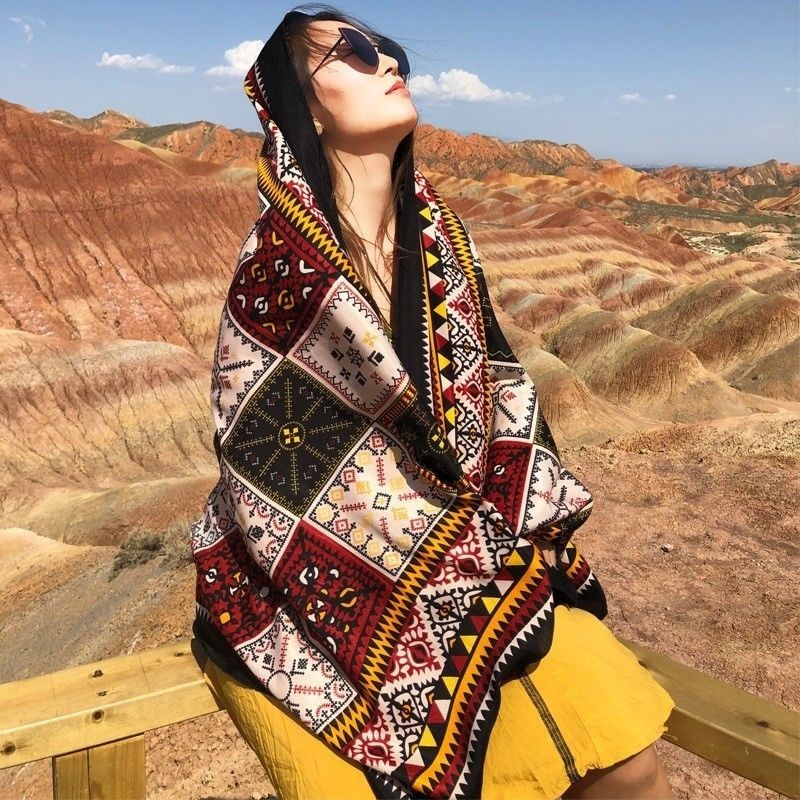 棉麻披肩女外搭新疆西藏旅遊穿搭防晒大披風民族風圍巾民族風3.23