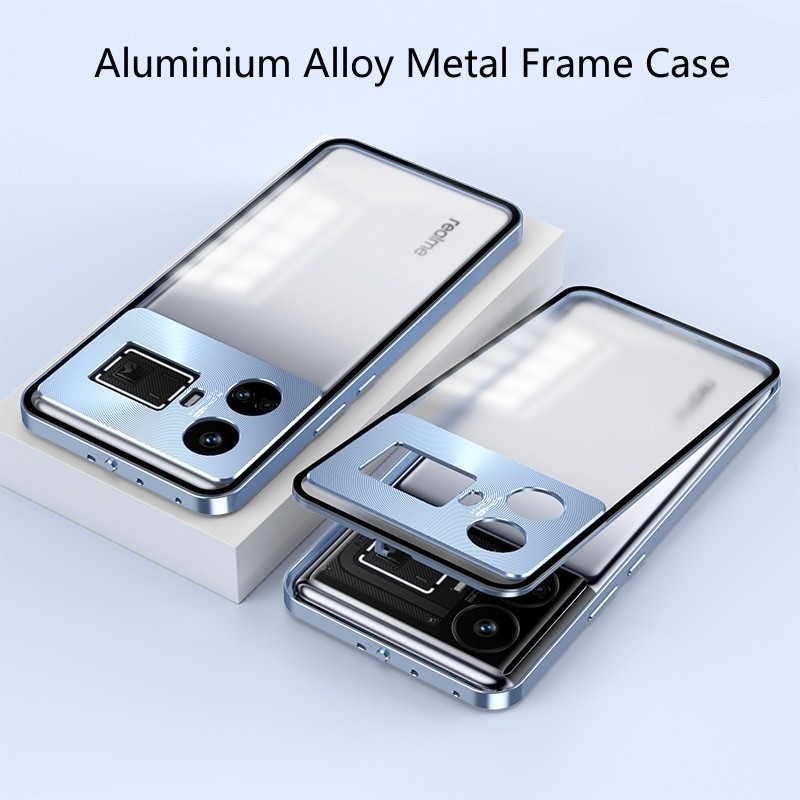 適用於 Realme GT 5 手機殼鋁合金金屬框架手機殼適用於 Realme GT5 5G 透明手機亞克力後蓋防震保險