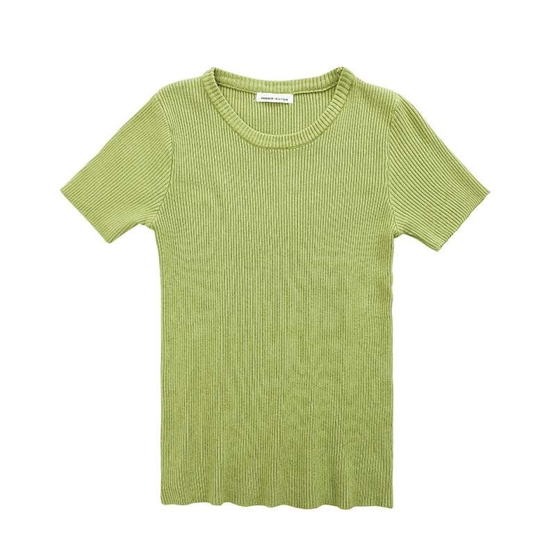 3112春新款緊身酪梨綠短袖T恤女上衣冰絲針織衫薄泫雅風冰爽絲們喜歡記外 SBIP