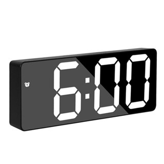數字鬧鐘 LED 顯示電子時鐘 6.3" LED 鏡子時鐘,帶貪睡時間日期 °C/°F 溫度顯示語音控制時間記憶功能3亮