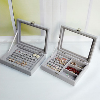首飾盒戒指耳環耳環手飾品歐式透明翻蓋防塵絨布小容量珠寶收納盒