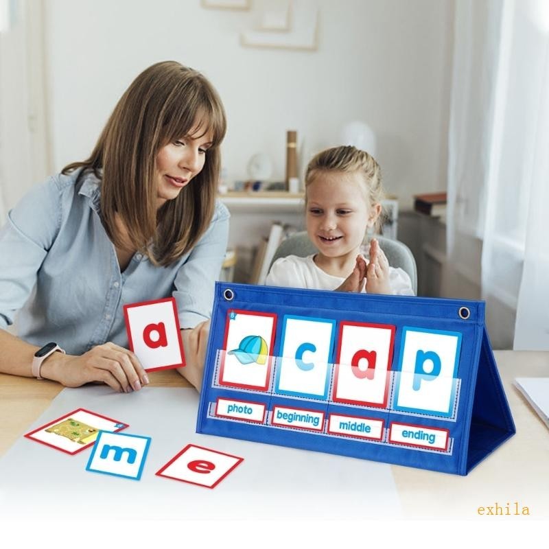 Exhila CVC Word Builder 桌面袖珍圖表帳篷卡片套裝 Phonics 遊戲閃存卡適用於學齡前幼兒園