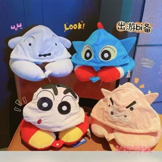 【小新u型旅行枕】新品🔥超可愛 卡通蠟筆小新u型枕 帶帽靠枕 便攜式 出遊必備 午休飛機旅行枕 便攜護頸枕 睡覺枕