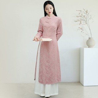 【橙小姐服裝店】改良式旗袍 茶藝服 S-2XL 茶服 改良旗袍 秋冬刷毛 中式旗袍 洋裝套裝 改良漢服