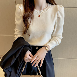 泡泡袖毛衣女秋冬新款2024時尚洋氣寬松打底衫內搭長袖針織衫上衣|秋冬打底衫|長袖針織衫