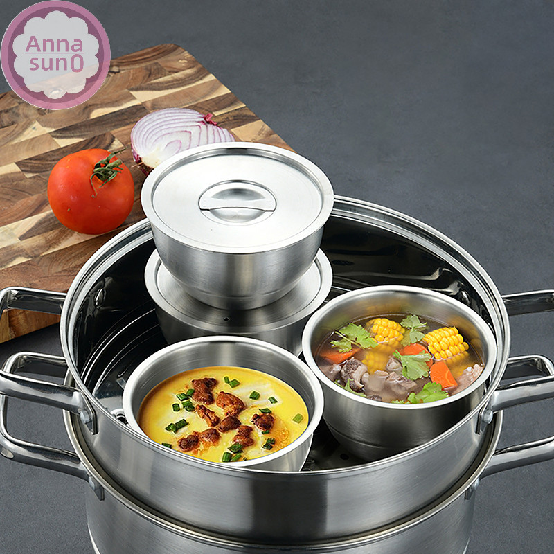 Annasun 304不銹鋼飯碗帶蓋湯碗蒸飯碗防燙兒童小碗韓國料理廚房工具HG