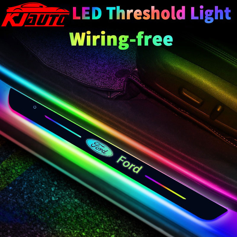 福特汽車 LED 動態流量燈門檻板 7 色彩色門檻保護條 USB 電源無接線標誌 Fiesta Ranger T6 T7