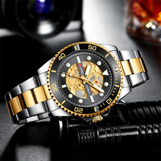 男士休閒手錶機械風鏤空創意石英腕錶鋼帶夜光錶禮物時尚休閒