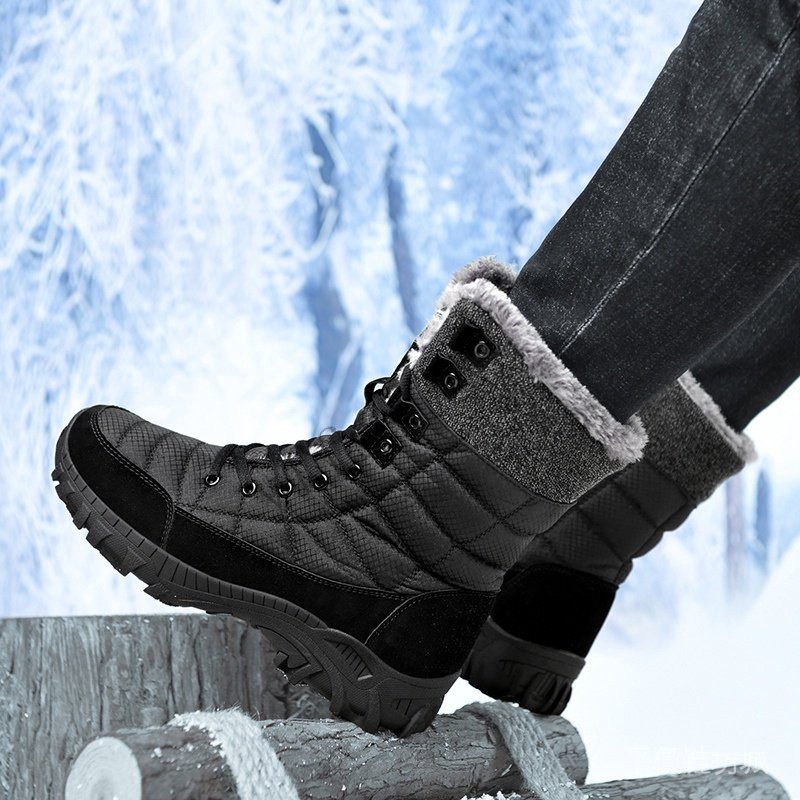 冬季女式厚底靴厚底男式防水雪地靴中性繫帶毛絨保暖鞋女運動鞋 RV12