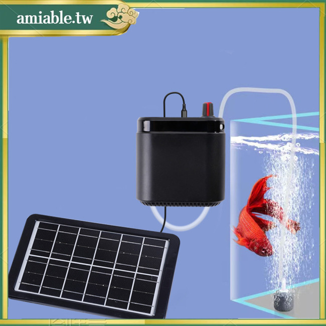 Ami太陽能氧氣泵大容量鋰電池靜音usb充電水族魚缸氣泵