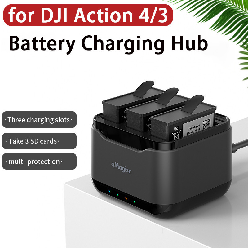 Dji Action 4/Action 3 電池充電器充電集線器快速充電集線器,帶電纜,適用於 DJI Osmo Act