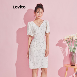 Lovito女式休閒點點提花點點洋裝 L74ED318