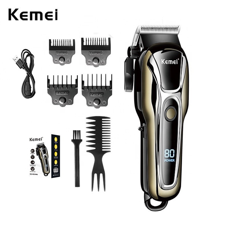 Kemei 1990 專業褪色理髮器電動男士理髮器液晶顯示屏理髮器理髮器磁性限制梳子