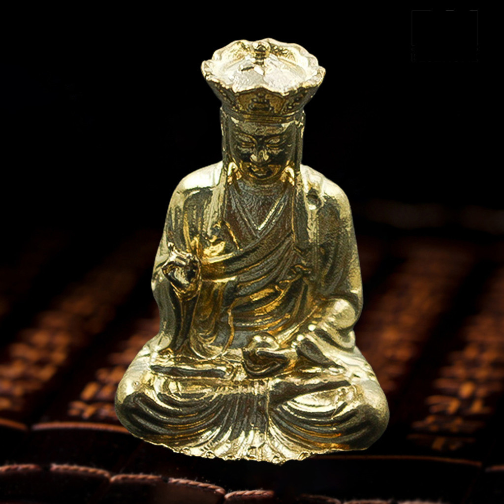 [藍家家居]仿古純銅地藏王菩薩佛像銅擺件 迷你隨身禪意小銅佛收藏小古玩