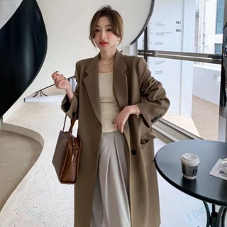 桃園出 特價|外套 Ins韓係黑色西裝外套大衣風衣長版外套oversize美拉德穿搭寬鬆外套大尺碼女裝
