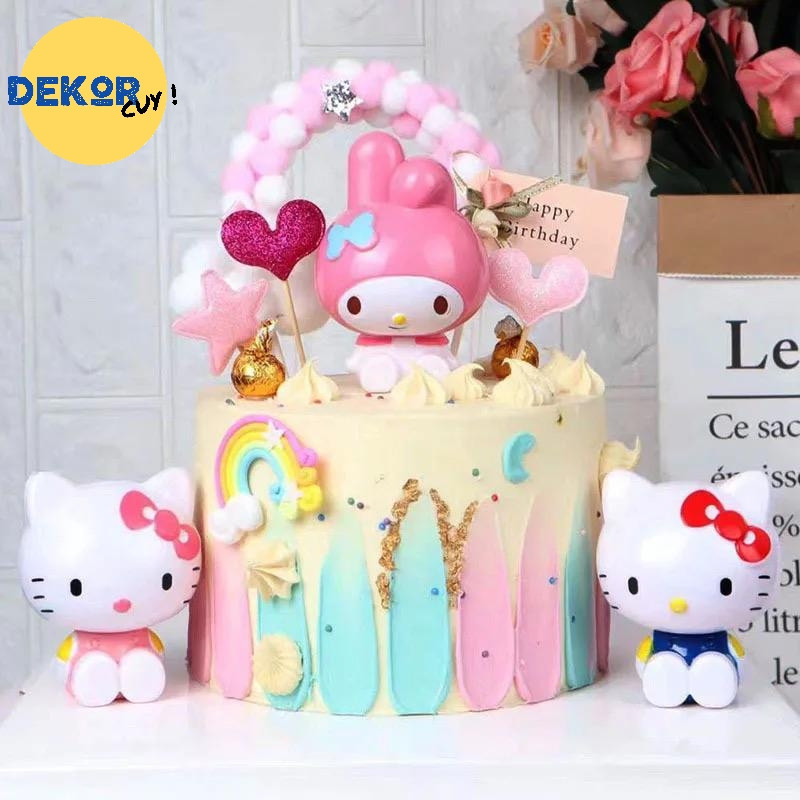 Hello KITTY MELODY 公仔 3 件套生日蛋糕裝飾蛋糕裝飾禮籃兒童玩具展示可動人偶