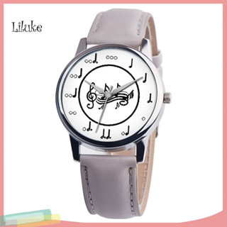 Lk 時尚音樂筆記模擬圓形錶盤人造皮革錶帶中性石英腕錶