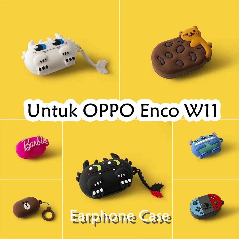 適用於 OPPO Enco W11 手機殼可愛卡通棕熊煤球軟矽膠手機殼耳機殼保護套