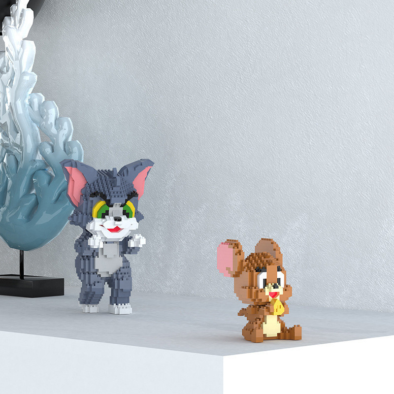 【現貨秒發】貓和老鼠小顆粒玩具拼裝積木女生禮物兼容樂高桌面擺件