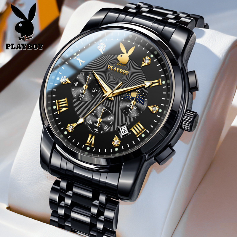 PLAYBOY手錶 3066 （百分百正品+送禮盒）多功能 月相 計時碼錶 日曆 防水 高級石英男士手錶