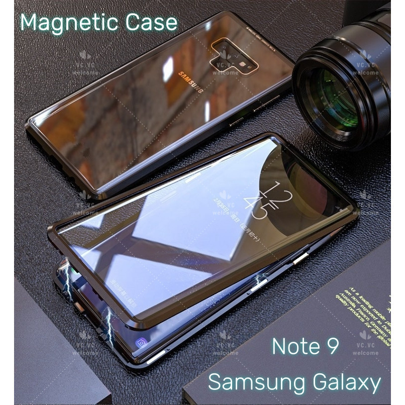 SAMSUNG 三星 Galaxy Note 9 8 Note9 Note8 磁性保護殼金屬磁性吸附殼雙面鋼化玻璃殼硬翻