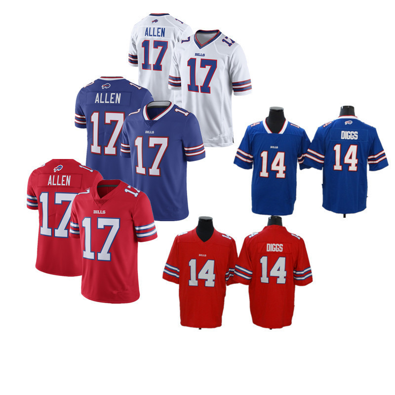NFL橄欖球球衣比爾隊美式足球球衣Bills 17 Allen 14 DIGGS 27 WHITE  刺繡