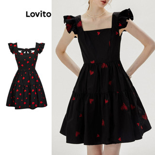 Lovito 女士休閒心型圖案褶襉A字洋裝 L80ED289