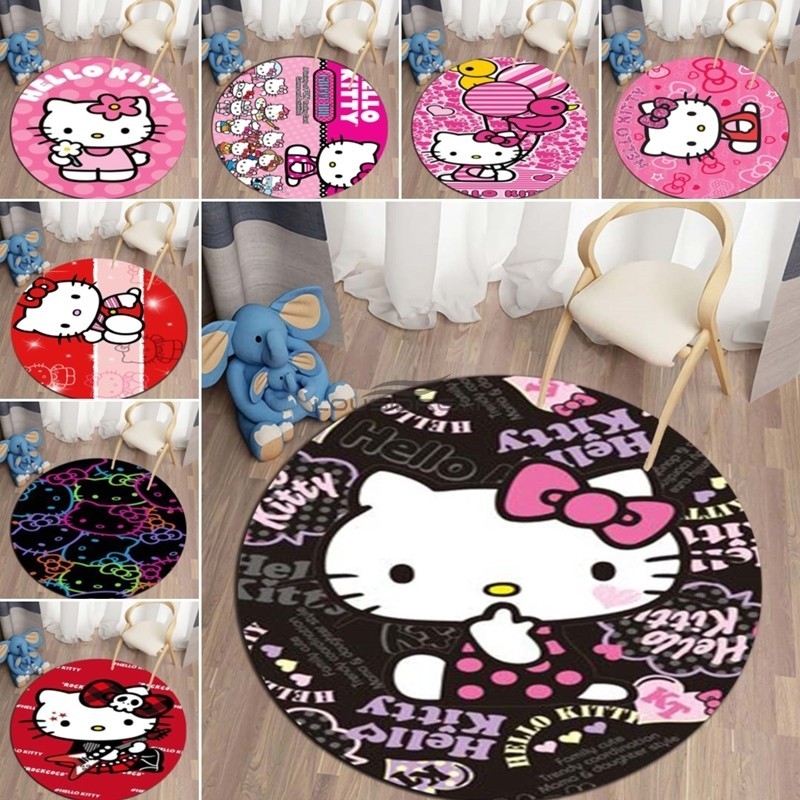 3d卡通可愛圓形hello kitty地毯客廳臥室兒童遊戲室椅子裝飾寵物區地毯浴室防滑墊A01