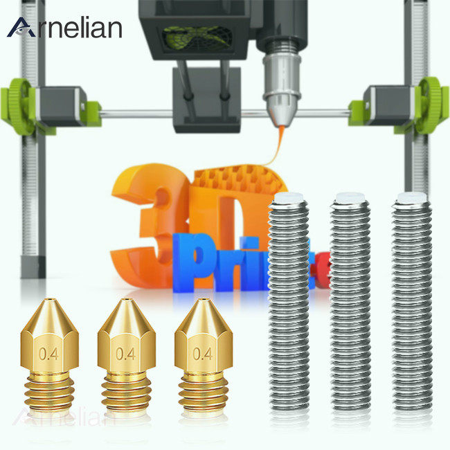 Arnelian 3D 打印機擠出機熱端零件套件 M6x30mm 喉管 + Mk8 黃銅噴嘴打印頭