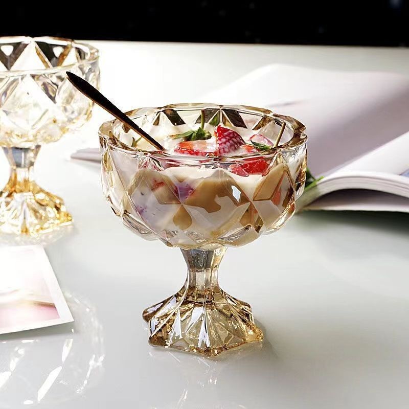 大口徑杯子 冰淇淋杯 甜品杯 高顏值玻璃杯 【D315】網紅高腳雪糕冰淇淋杯玻璃甜品碗ins優格水果布丁冰激凌玻璃杯子