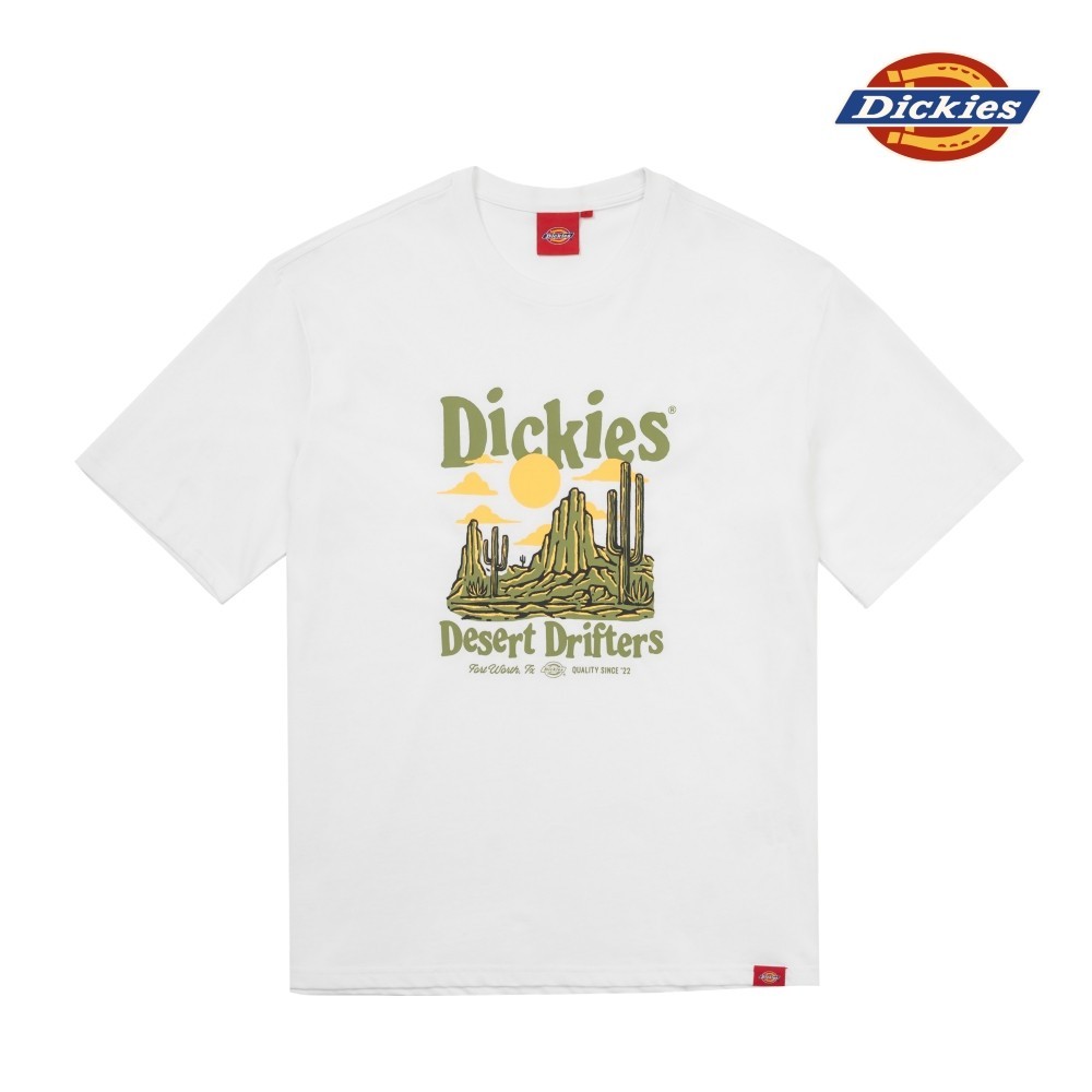 Dickies男女款白色純棉胸前沙漠風景圖案印花寬鬆短袖T恤|DK0A87DHC4D