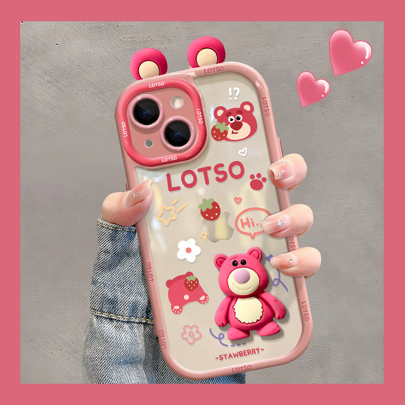 Apple 14promax 手機殼全新女式 Iphone13 可愛立體草莓熊娃娃 12 矽膠