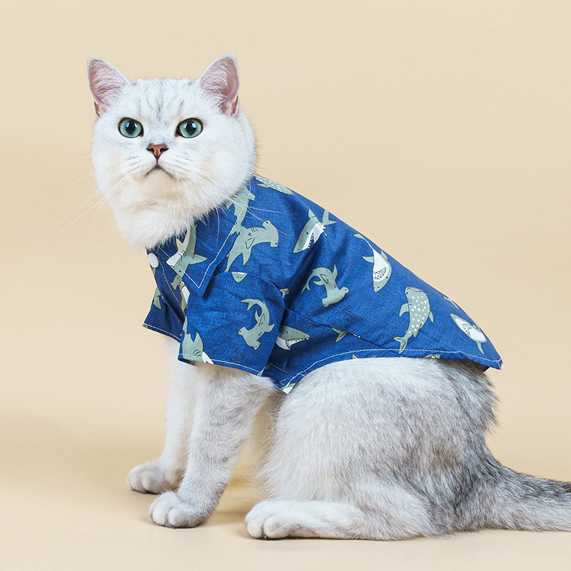 狗狗衣服夏季新款貓貓服裝鯊魚印花棉襯衫ins風寵物衣服